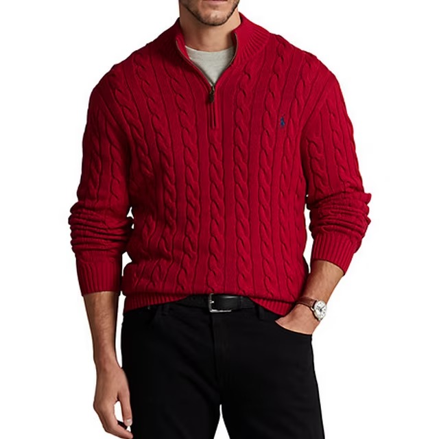 Polo Ralph Lauren Cable-Knit Cotton Quarter-Zip Sweater – Maroon