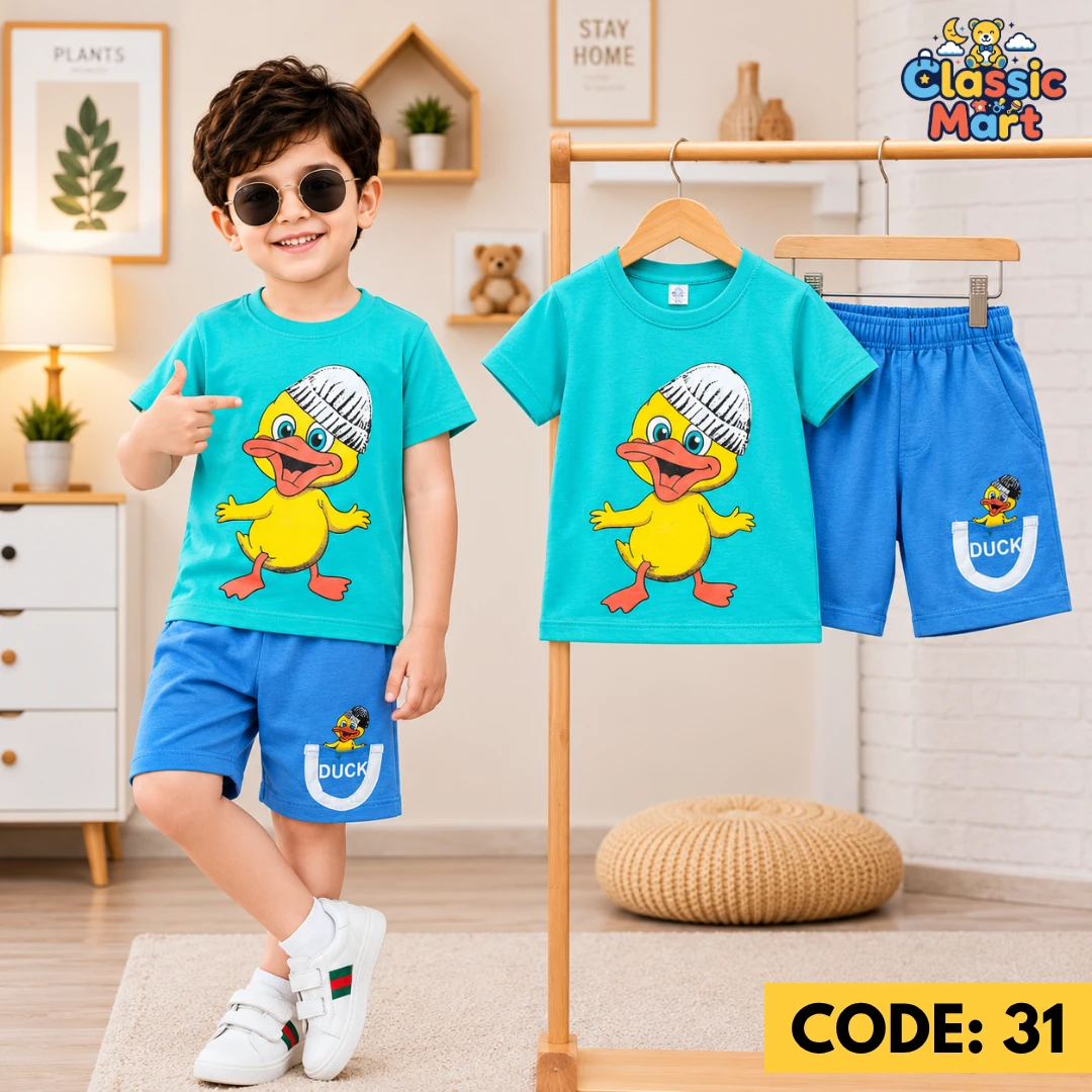 Boys Duck Print Green - বয়েজ টি-শার্ট ও প্যান্ট কম্বো সেট
